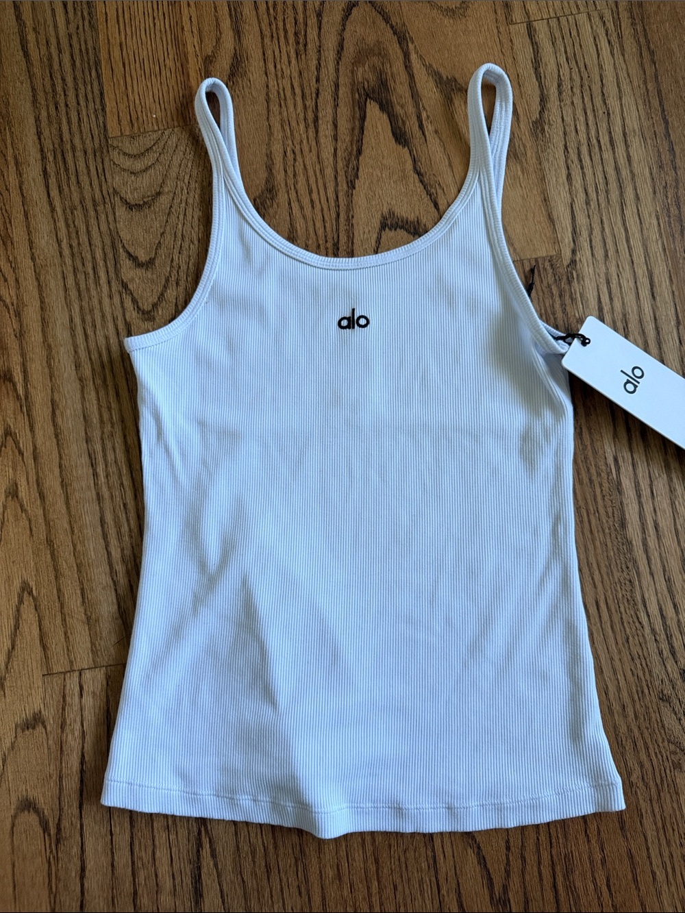 ALO Yoga White Ribbed Slim-Strap Tank
